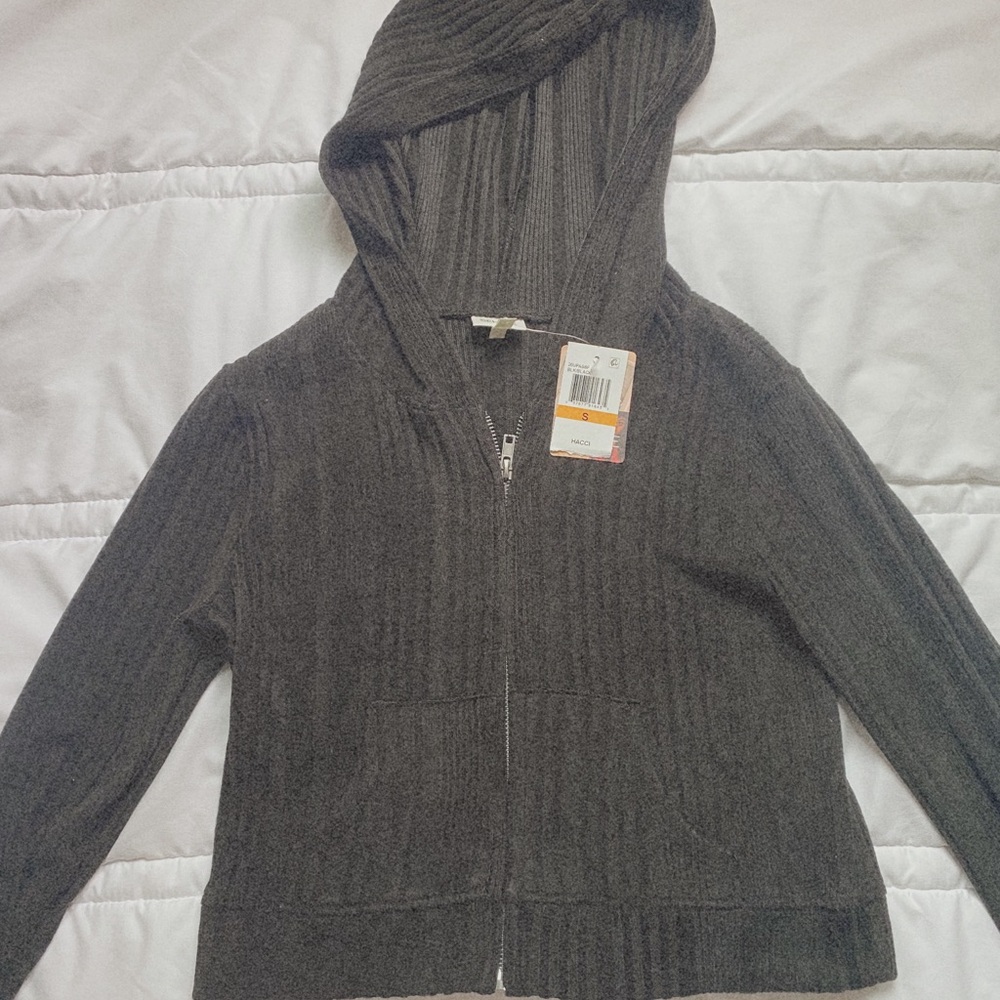 black hooded zip-up sweater
